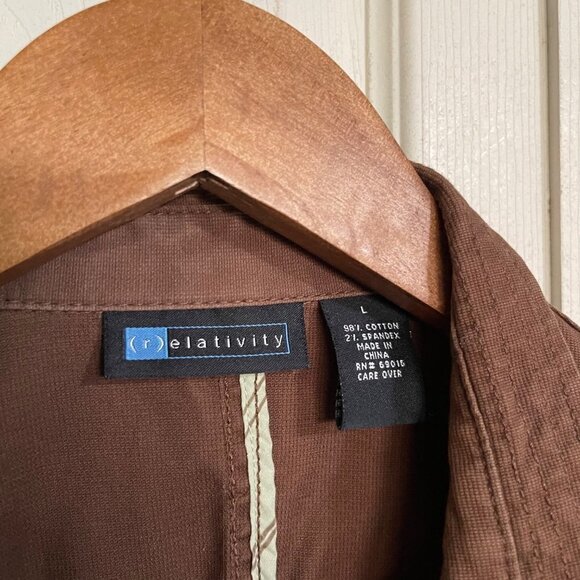 Relativity Womens Brown Button Up Zipper Pockets Utility Jacket Size Large - Picture 2 of 6